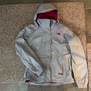 North Face grey and pink rain jacket